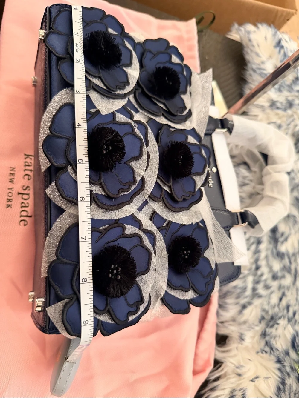 💙kate spade navy floral applique satchel with top handles
